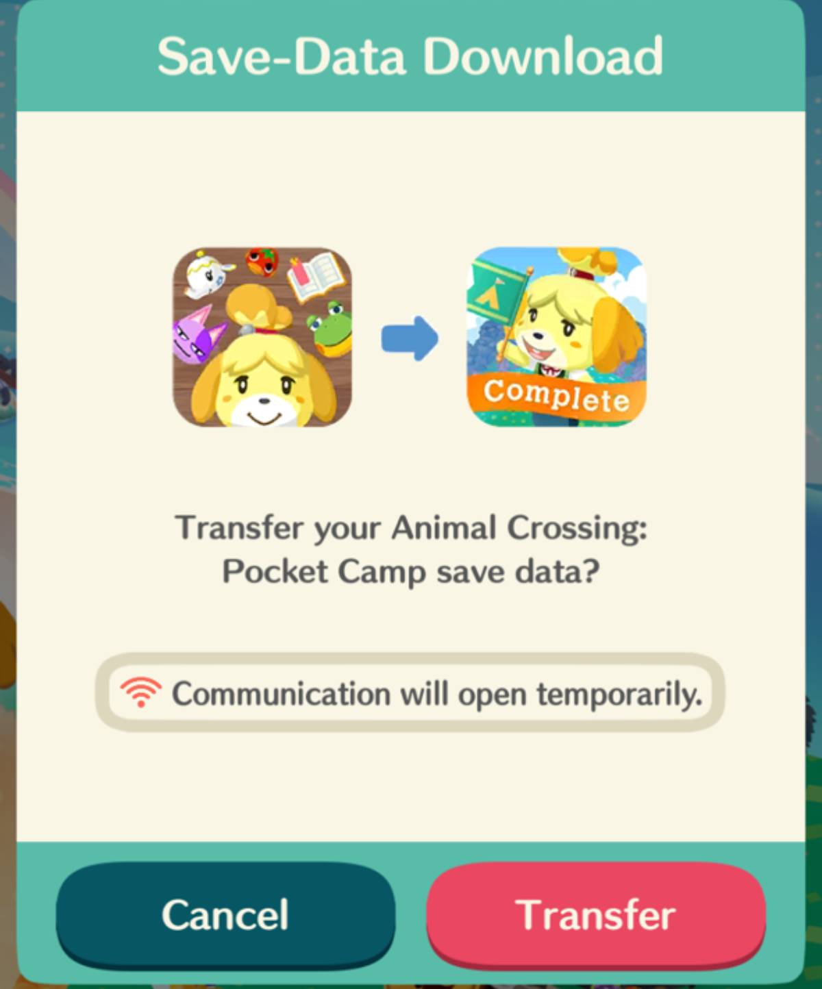 Animal Crossing Pocket Camp save data transfer