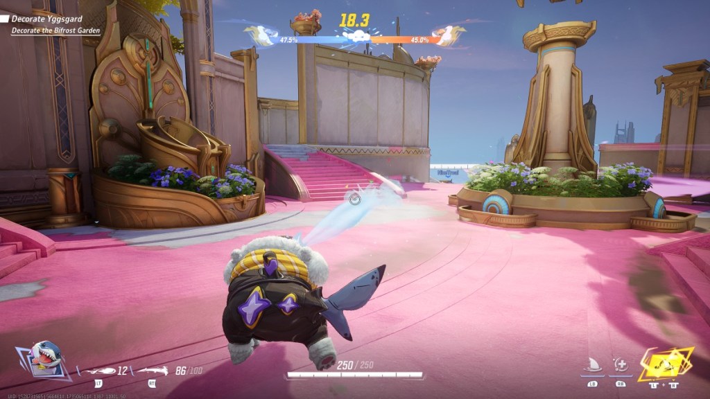 A screenshot of Jeff's Winter Splash in Marvel Rivals, showcasing a Splatoon-inspired mode with colourful snow