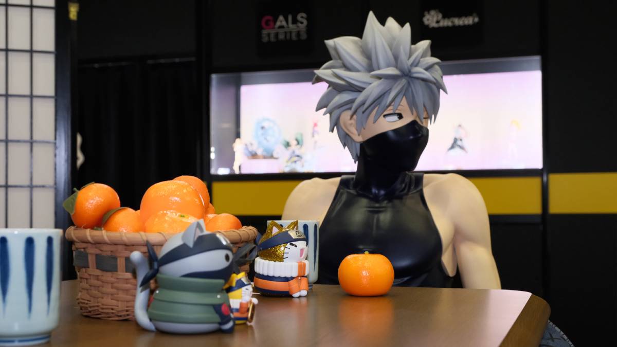 Life-Size Naruto Figure of Kakashi Sits at a Kotatsu