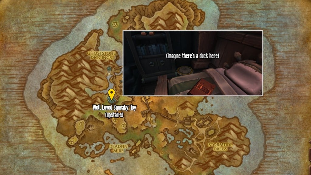 A map of Siren Isles showing the location of the Well Loved Squeaky Toy