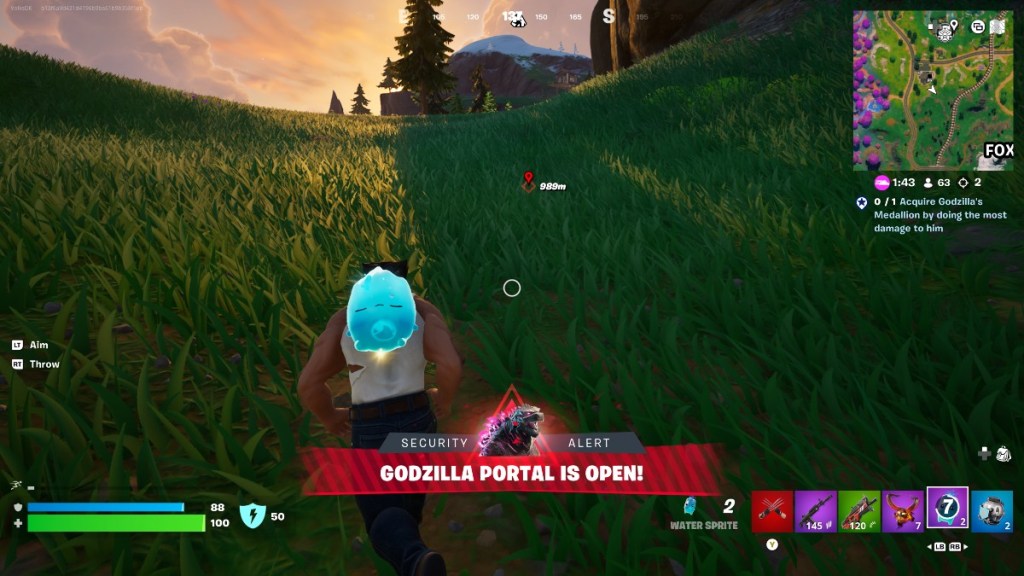 Une bannière montrant "ALERTE DE SÉCURITÉ LE PORTAIL GODZILLA EST OUVERT" à Fortnite